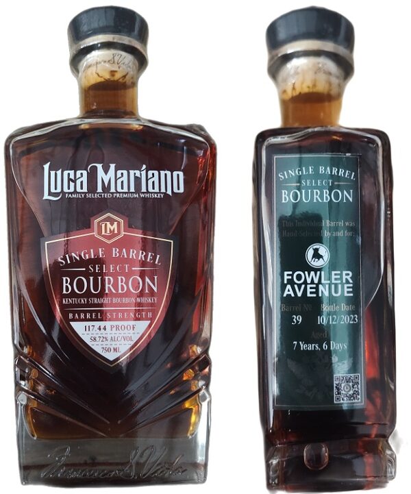 Luca Mariano Fowler Avenue NIL Collective Single Barrel Barrel Strength Select Bourbon Kentucky Straight Bourbon Whiskey 750ml